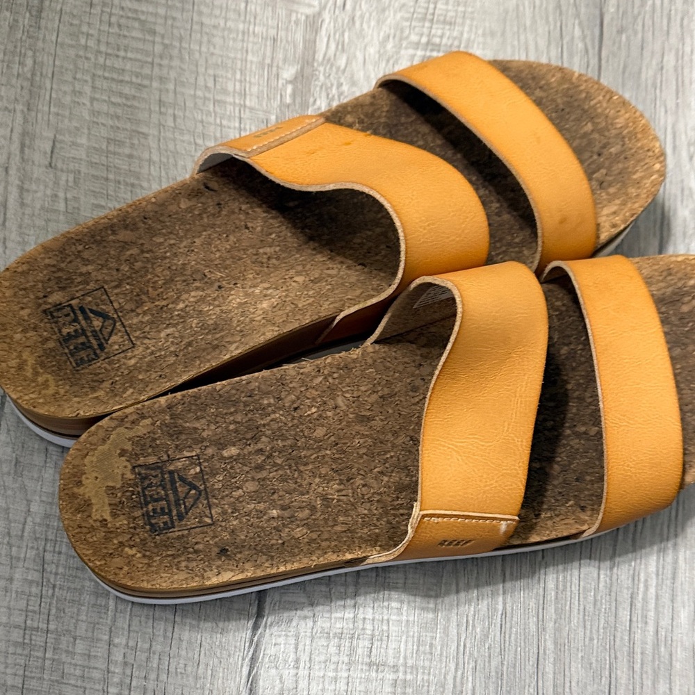REEF Double-strap Cork Footbed Slide Sandals in Tan